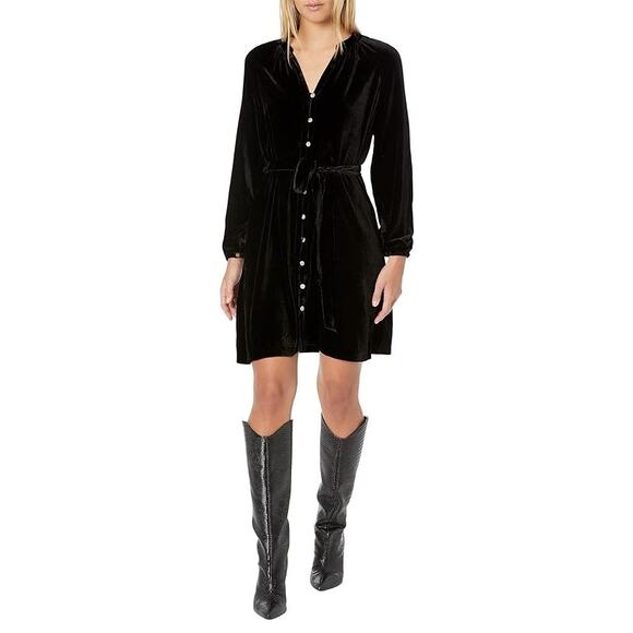 Zara | Women | Black Stretch Velvet Jewel LS Little Black Mini Dress | Medium - Picture 15 of 15